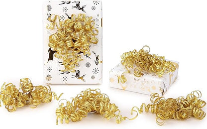 6" Metallic Gold Christmas Curly Ribbon Bows for Gift Wrapping Self Adhesive Gift Bows for Holiday Decor, Baskets, Birthday, Wedding, Presents, Party Favors Decorations 6 Counts