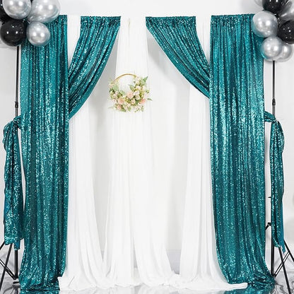 Poise3EHome 2Pcs 2Ft x 8Ft Teal Sequin Backdrop Curtains, Glitter Photography Background, Sequence Xmas Thanksgiving Backdrop for Wedding Party Holiday Festival Decor