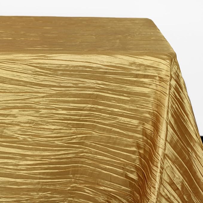 YOUR CHAIR COVERS - 90 x 132 inch Rectangular Crinkle Taffeta Tablecloth - Gold, Rectangle Table Linens for 6 ft Rectangular Tables, Wedding Crushed Table Cloth