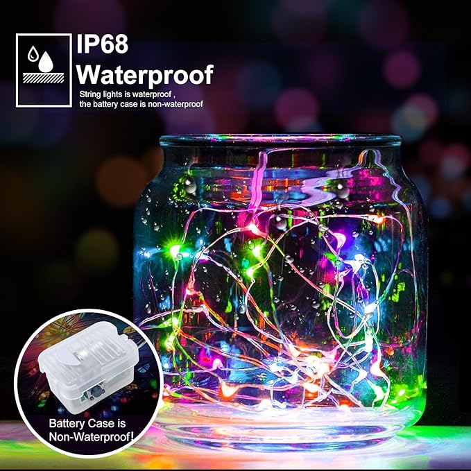 pozzolanas 8 Pack Multicolor Battery Operated String Lights - 7ft Waterproof Fairy Lights with 20 LEDs for Home, Mason Jar, Party, Wedding, Halloween, Christmas Decorations