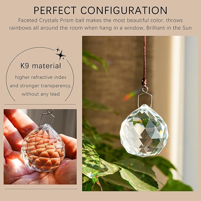 HDCRYSTALGIFTS 4 Pack 40MM Clear Crystal Prism Ball Suncatchers Rainbow Pendants Maker, Hanging Crystals Chandelier Prisms for Windows Home Decoration