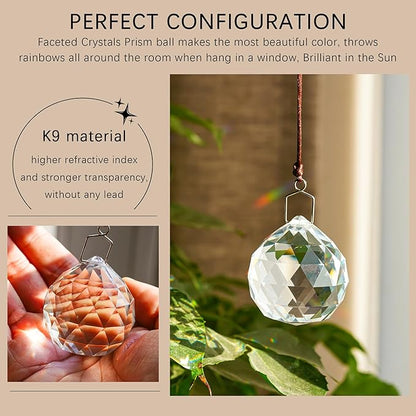 HDCRYSTALGIFTS 4 Pack 40MM Clear Crystal Prism Ball Suncatchers Rainbow Pendants Maker, Hanging Crystals Chandelier Prisms for Windows Home Decoration