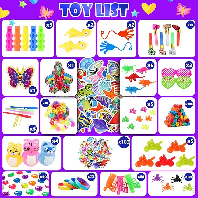 1000Pcs Bulk Party Favors for Kids, Fidget Toys Pack,Stocking Stuffers, Treasure Box Chest, Birthday Party, Classroom Carnival Prizes, Pinata Stuffers, Goodie Bag Stuffers, Stress Relief, Sensory Toys