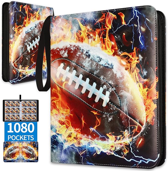 1080 Pockets Football Card Binder 9 Pocket, Trading Card Binder with 60 Page Removable Sleeves, Zipper Card Book Album Holder[PROTECTIVE][PLEASANT TOUCH SURFACE]