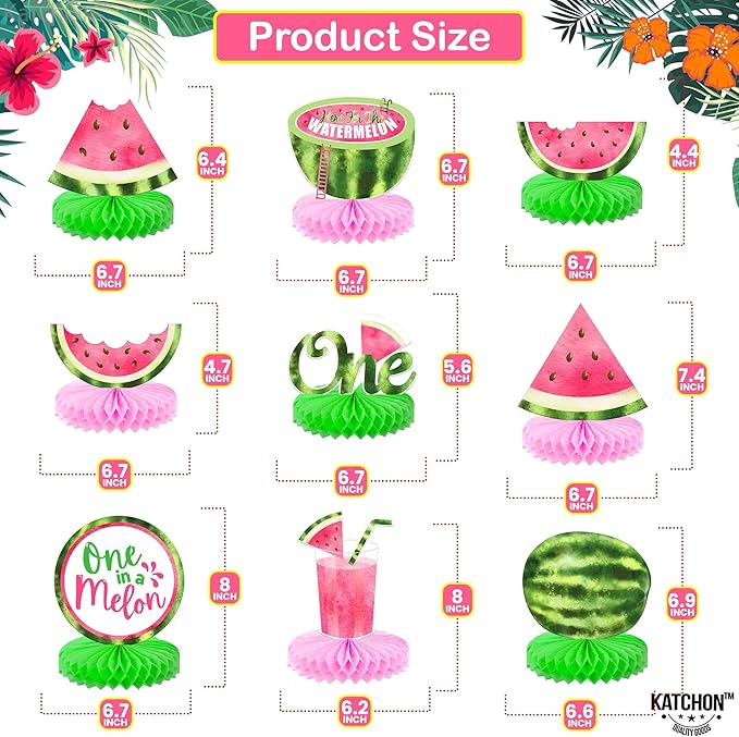 KatchOn, One In A Melon Centerpieces – Pack of 9 | One in a Melon Party Decorations | Watermelon Birthday Decorations, Watermelon Centerpieces for Tables for Birthday, Baby Shower, Summer Party Decor
