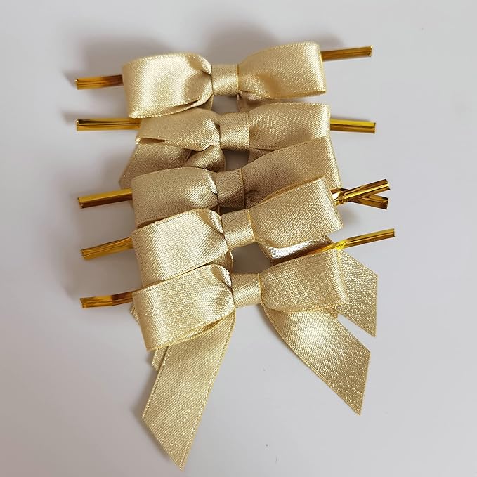 50pcs 2-1/2" Gold Satin Ribbon Bows with Twist Ties for Gift Wrapping Packing Christmas Decoration (Gold)