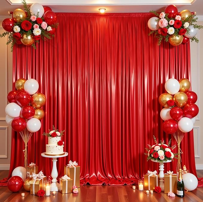 10ftx10ft Red Sequin Backdrop Curtain for Parties, Wrinkle Free Thick Glitter Sparkle Photo Backdrop Drapes 2 Panels 5x10FT Shimmer Back Drop Cloth for Wedding Birthday Photography Background