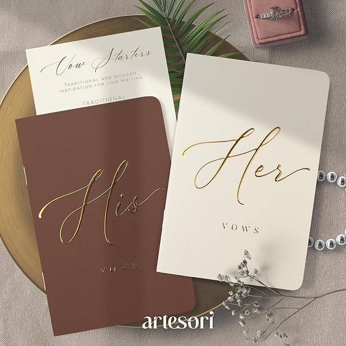 ARTESORI Wedding Vow Books His & Hers - Wedding Registry Gifts Ideas for Bride & Groom, Vow Books for Wedding - Soft-Touch, Gold-Foiled, 28 Lined Pages Vow Book for Her & Him [Ivory & Terracotta]