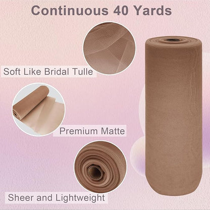 Chestnut Tulle Fabric Roll Spool Bolt (54 Inch by 40 Yards) Large Tulle Wedding Party Decoration, Tutu Skirt, Table Runner, Gift Wrapping, Bridal Shower, Soft & Drape (Chestnut)