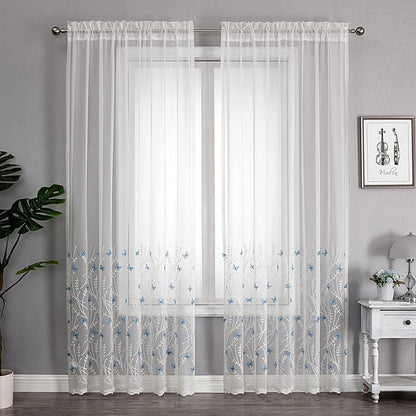 VISIONTEX White Sheer Voile Curtains, Decorative White Embossed Drip Rod Pocket Window Drapes for Home Kitchen, Living Room and Bedroom 54 x 72 Inch, Set of 2 Curtain Panels