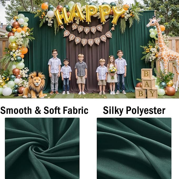 10ftx10ft Wrinkle Free Hunter Green Backdrop Curtains for Party Background, 2 Panels Silky Polyester Green Photo Backdrop Drapes Back Drop Cloth for Wedding Birthday Photography Baby Shower Decor
