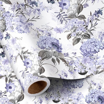 RUSPEPA Floral Wrapping Paper Roll for Women Girls, Mini Roll, Elegant Hydrangea Flower Design Gift Wrap Paper Perfect for Wedding, Birthday, Mother's Day, Spring, Bridal Shower, 17 Inch x 16.4 Feet