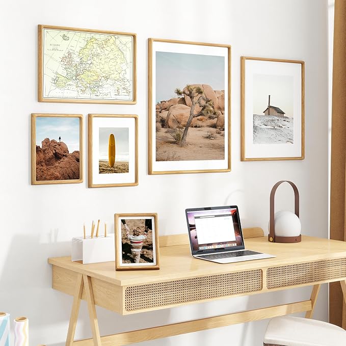 12x18 Frame USA-Sourced Natural Oak Wood Solid Wood Photo Frame Handcrafted Rounded Corner with Mat to 8x12 Picture Display with Real Glass Family Picture, Wedding Photo, Certificate