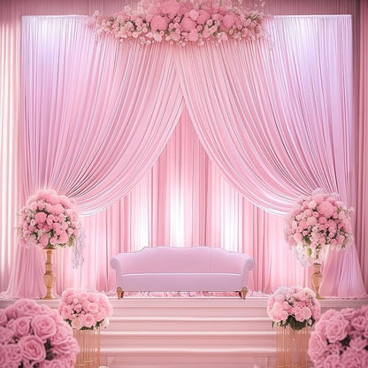 50ftx12ft Wrinkle Free Pink Backdrop Curtain, 10 Panels 12FT Height Pink Wedding Backdrop Drapes, Silky Polyester Back Drop Cloth for Birthday Photography Background Party Backdrop Draping
