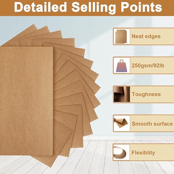120 Sheets Brown Cardstock 8.5 x 11 Kraft Paper, 92lb Thick Printer Paper Card Stock for Greeting Cards, Stationery, Wrapper, Office Printing, Crafts, Invitations