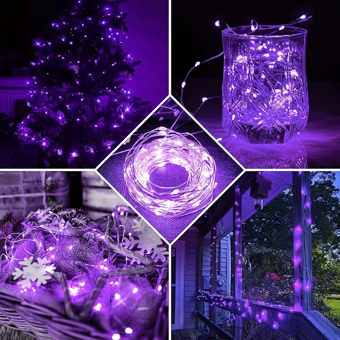 24 Pack Purple Fairy Lights 7Ft 20 LED Twinkle String Lights 3 Modes Battery Operated Waterproof Firefly Starry for Mason Jar Party Wedding Christmas Valentines Day Table Centerpieces