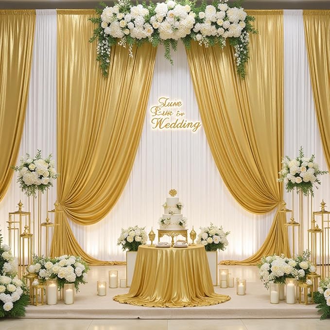 20ftx10ft Gold Sequin Backdrop Curtain for Parties, 4 Panels 5x10FT Shimmer Wrinkle Free Glitter Photo Backdrop Drapes Back Drop Cloth for Wedding Birthday Christmas Photography Background