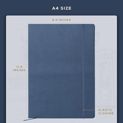 Beechmore Books A4 Sketchbook – 8.5x11 Premium Vegan Leather Bound Large Sketch Book Hardcover with 156 Thick 160gsm Perforated Ivory Pages, Blank Sketch Pad, Gift Boxed, Back Pocket, Ribbon Bookmark