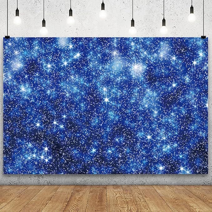 YongFoto Blue Glitter Backdrop 8x6.5ft Silver Light Spots Navy Blue Sequin Bokeh Photography Background Birthday Bridal Shower Wedding Photography Background Party Banner Decor Portraits Photoshoot