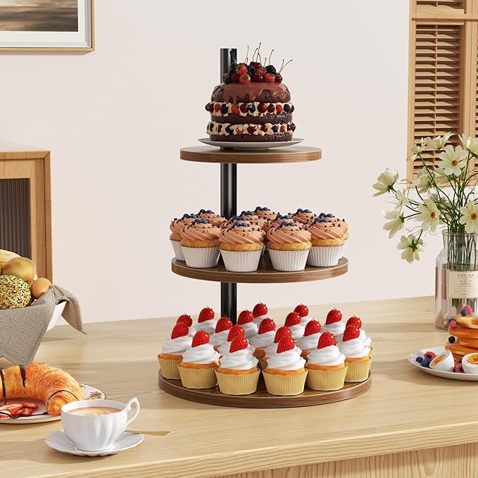 2 Packs Wooden Cupcake Stand, 3 Tier Large Cupcake Tower Stand 50 Cupcakes, Dessert Stand Cupcake Display Stand Cupcake Tower for Party, Wedding, Birthday, Farmhouse Decor