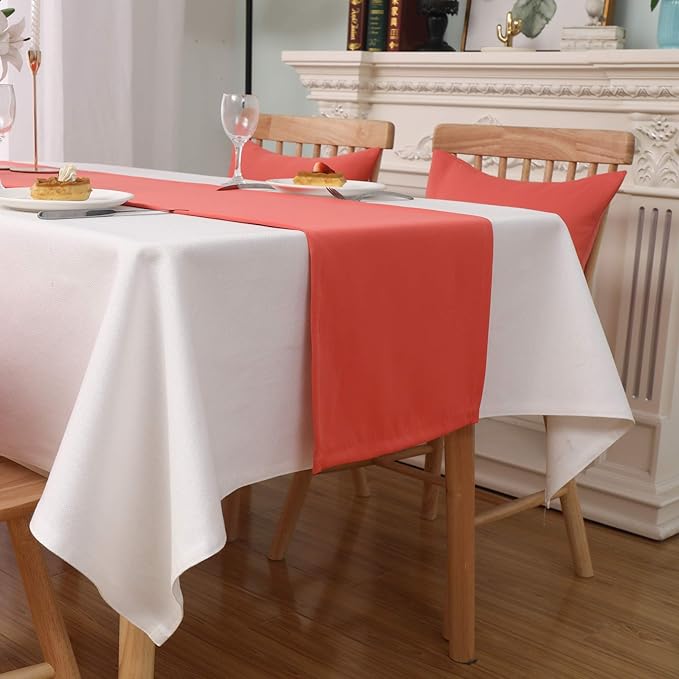 DUALIFE Coral Table Runner 14x72 Inch Solid Color Thick Polyester Decorative Cloth Handcrafted for Wedding Party Birthday Graduations Hotel Restaurant Banquet Catering Services Event 1 Piece
