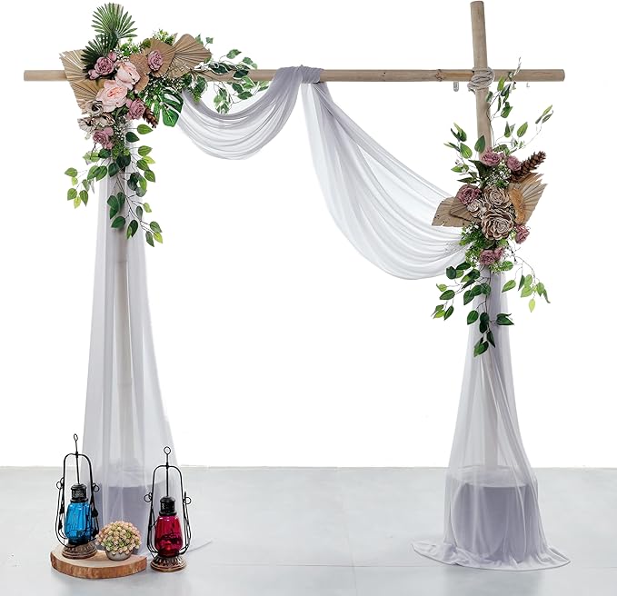 VDS Pack of 2 Panel (30 Inch X 50 Feet) Wedding Arch Draping Fabric Sheer Chiffon Fabric Drapery for Wedding Ceremony Reception Swag Backdrop Canopy Chuppah ARBO Altars Decoration (Cool Grey)