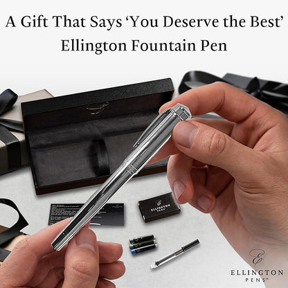 Ellington Pens Luxury Fountain Pen Set- Fountain Pens for Writing - Smooth Extra Fine Nib - Includes Refillable Ink Converter, 3 Ink Cartridges [Black & Blue], Gift Box - Elegant Calligraphy