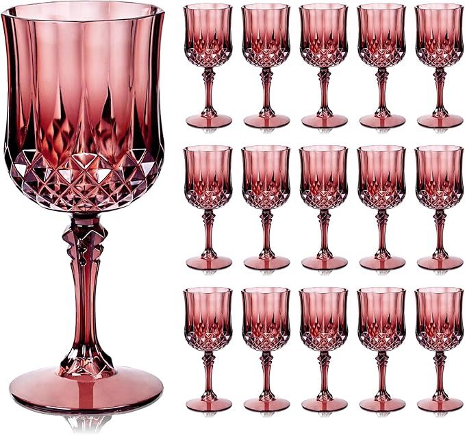 Ciaell 24PCS Burgundy Plastic Wine Glasses - 7 Oz Plastic Goblets for Party - Burgundy Vintage Drinking Glasses - Disposable Water Goblets Set for Wedding, Bar, Wine, Beer, Juice & Christmas