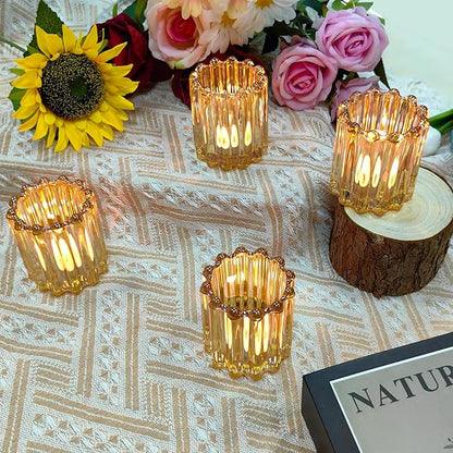 GOLDEAL 6Pcs Gold Glass Votive Candle Holders Tealight Holders Decorative, Tea Candle Holders Bulk,Candlestick for Wedding, Party,Dinner, Home Table Decor.
