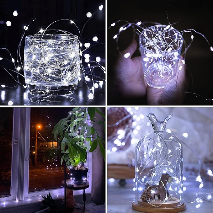 2 Pack 20FT 60LED Battery Operated Fairy Lights with Timer, Waterproof Battery String Lights Outdoor Indoor, Battery Twinkle Light for Bedroom Wedding Birthday Party Chirstmas (Cool White)