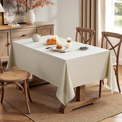 MIULEE Natural Linen Cottton Table Cloth Rectangle Tablecloth Waterproof Spillproof Cross-Star Textured Table Cltoth Decorative Farmhouse Style for Dining Party Weddings 60x84 Inch