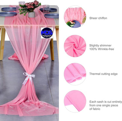 MDS 2 Pack 10ft Chiffon Table Runner 29 x 120 Inches Sheer Wedding Runner Romantic Rustic Table Runner for Wedding Decorations, Birthday Parties, Bridal Shower Party Arch Decor - Coral