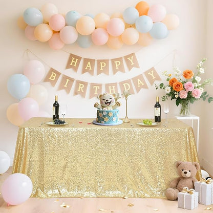 SquarePie Sequin Tablecloth 90 x 132 Inch Light Gold Sparkly Table Cloth for Wedding Party Decoration