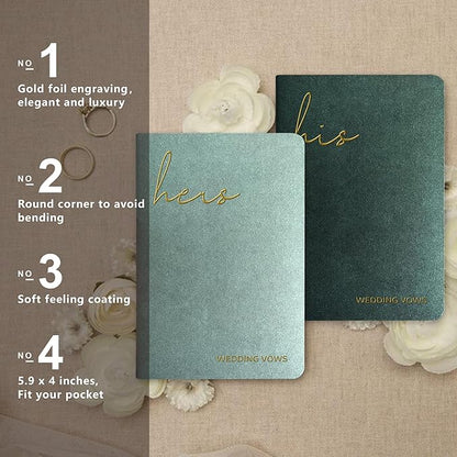 Vow Books His and Hers Wedding Vow Books with Soft Touch Gold Foil Engraving Wedding Essentials Wedding Accessories(XZ-HH-Sage)