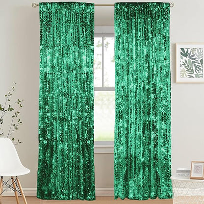 HH 9x9FT Green Big Sequin Backdrop Curtains, Sequin Photo Backdrop Payette Backdrop Curtain Panels, Shimmer Fabric Photography Backdrop for Wedding Party Christmas Decoration