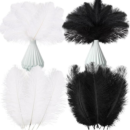 Crowye 100 Pcs Ostrich Feathers Bulk for Centerpieces Craft Ostrich Feathers for Vase Wedding Masquerade Party Home Costume Decorations (6-8 Inch,Black,White)