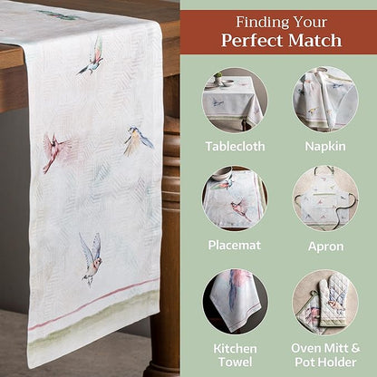 Maison d' Hermine Table Runner 100% Cotton Single Layer Table Runners 108 inches Long Decorative for Home Kitchen Dining Party Wedding Bridal Shower Spring Summer (Flying Birds, 14.50" x 108")