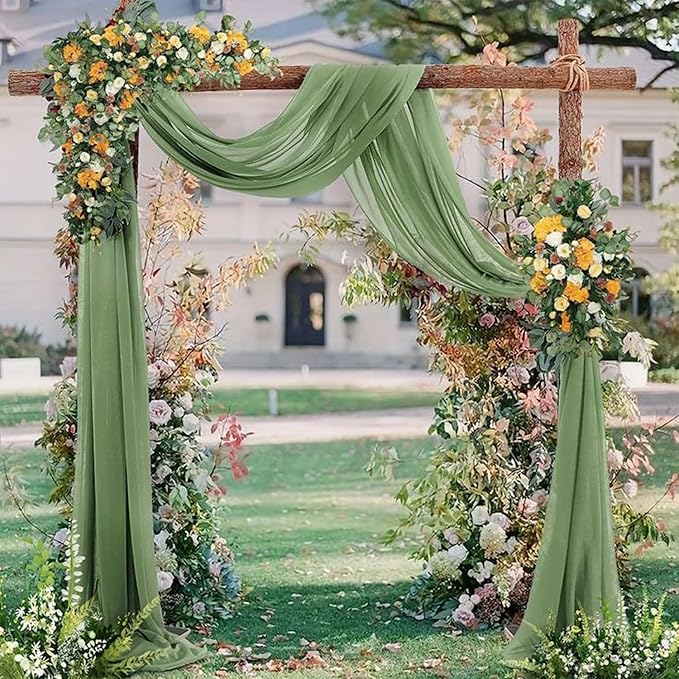 Wedding Arch Draping Fabric 2 Panels 20Ft length x 28" width Sage Green Arch Drapes Chiffon Fabric Sheer Curtains Backdrop for Party Bridal Decorations Wedding Ceremony Ceiling Stage Reception Decor