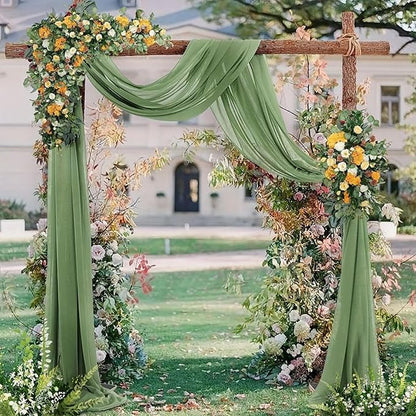 Wedding Arch Draping Fabric 2 Panels 20Ft length x 28" width Sage Green Arch Drapes Chiffon Fabric Sheer Curtains Backdrop for Party Bridal Decorations Wedding Ceremony Ceiling Stage Reception Decor
