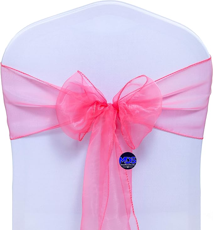 MDS Pack of 25 PCS Organza Chair Sashes Wider Dining Chair Bows Ribbon Tie Back for Wedding Party Birthday Bridal Shower Reception Event Banquet Home Chair Cover Decoration - Coral