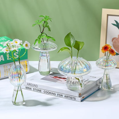 Plant Propagation Station, Set of 6 Clear Mushroom Vase, Propagation Stations, Small Plant Terrarium, Unique Crystal Mushroom Jars for Plants for Hydroponics Home Garden Office Decoration (Clear)