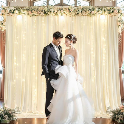 Light Champagne Backdrop Curtains with Lights String for Parties,10x10FT Wrinkle Free Wedding Photo Backdrop Curtains for Baby Shower Birthday Ceremony Reception Home Party Decorations-5ft x 10ft