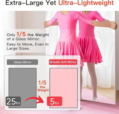 brisafe 71" x 40" Full Length Wall Mirror for Gym, Dance, Home & Yoga - Easy Install, Ultra-Light Shatterproof Nano Material Cuts 60% Commercial Insurance Costs