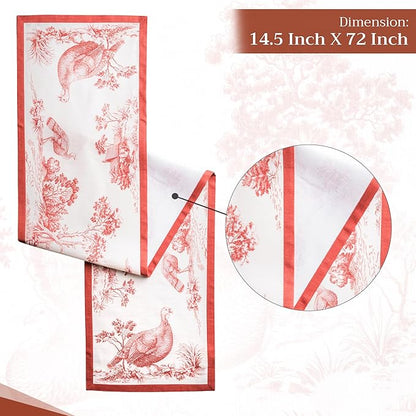 Maison d' Hermine Table Runner 100% Cotton Single Layer Table Runners 72 inches Long for Thanksgiving Christmas Decorations Home Kitchen Dining Party Wedding (Holy Jouy - Red, 14.5" x 72")