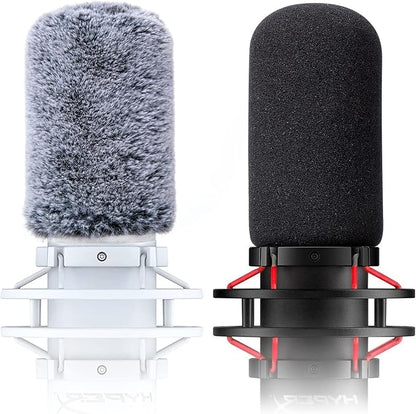 Microphone Windscreen Pop Filter Compatible with HyperX QuadCast - Mic Foam Cover with Furry Windscreen Muff for HyperX QuadCast S，QuadCast S White (2 Pack)