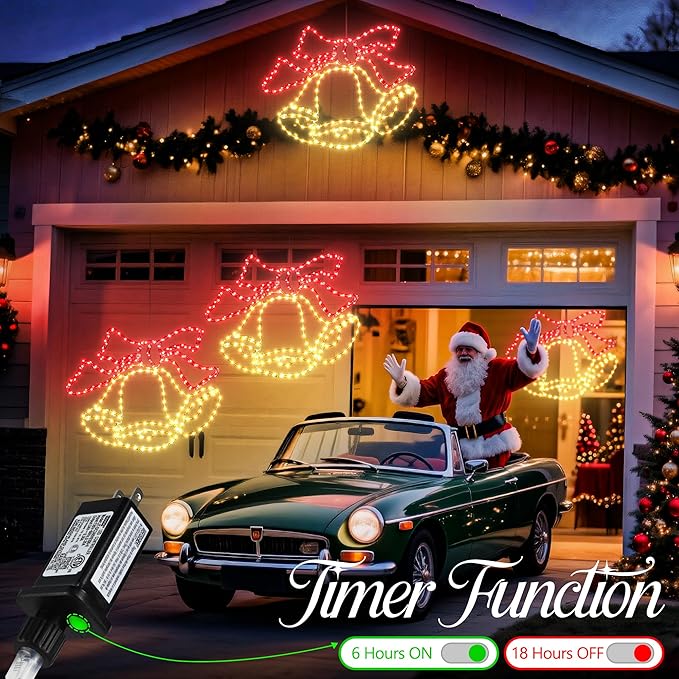 Christmas 33'' Large Bell Lights Decoration - 297LED Outdoor Waterproof Christmas Lights Large Bell Decoration with Timer for Outdoor Home Party Wall Hanging Light