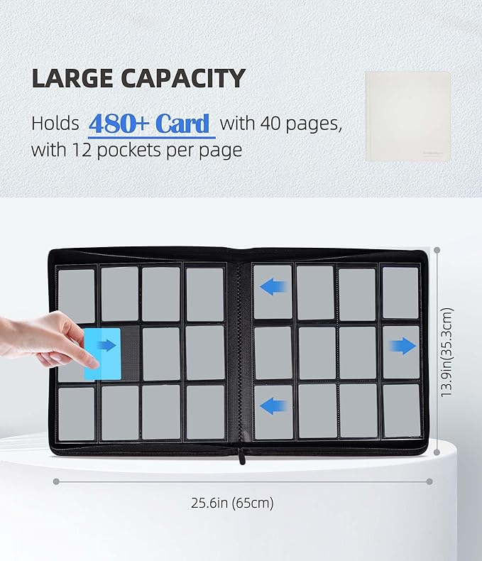 12 Pockets Premium Card Binder 480 Cards Trading Card Binders Side Load Card Storage Display Album(12 Pocket 480 Card Slot,White)