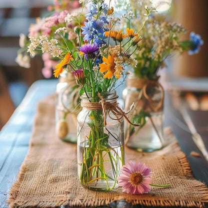 Vintage Glass Flower Vase，24 Pack Farmhouse Transparent White Glass Centerpiece Vases Mason Jars for Weddings, Parties & Home Decor Bulk (24, Transparent)