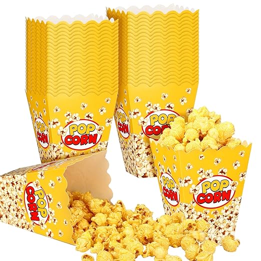Panelee 100 Pack Popcorn Boxes for Movie Night 24oz Popcorn Disposable Paper Bucket Bags Bulk Snack Container Cups Holder for Christmas Party Carnival