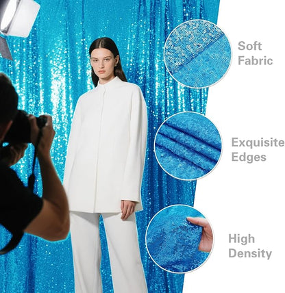 Turquoise Sequin Backdrop Curtain 2 Pieces 2FTx8FT Glitter Photography Backdrop for Party Wedding Birthday Christmas Decorations